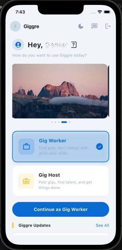 Giggre home dashboard